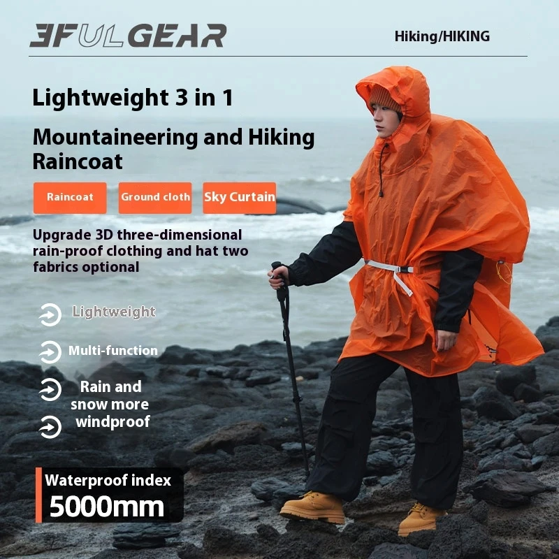 Camping Rain Poncho - Impermeable Ultraligero 3 en 1 3F