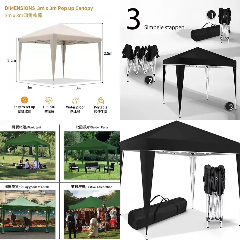 Outdoor Camping Exhibition - Carpa plegable de 300x300x220cm, impermeable, con